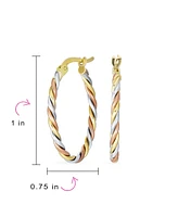 Bling Jewelry Real 14K Tricolor Gold 3 Strand Twist Cable Oval Hoop Earrings