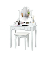 Sugift 10 Dimmable Lights Vanity Table Set with Lighted Mirror and Cushioned Stool-White