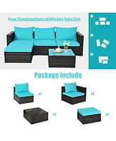 Sugift 5 Pieces Patio Rattan Furniture Set with Coffee Table-Turquoise
