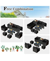 Sugift 8 Pieces Patio Rattan Storage Table Furniture Set-Black