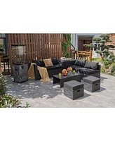 Sugift 8 Pieces Patio Rattan Storage Table Furniture Set-Black