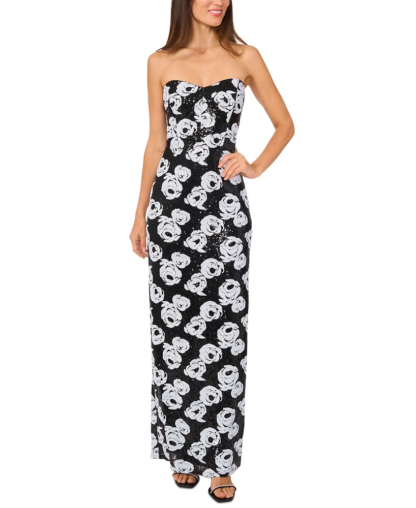 CeCe Women's Sequined Floral Strapless Maxi Dress