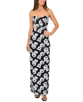 CeCe Women's Sequined Floral Strapless Maxi Dress