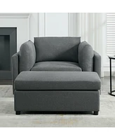 Modern Oversized Armchair with Ottoman, Single Sofa with Lumbar Support, Accent Chair, Reading Chair for Bedroom, Living Room, Dark Grey