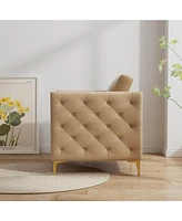 Accent Chair for Living Room Upholstered Arm Chair with Metal Legs Velvet Khaki