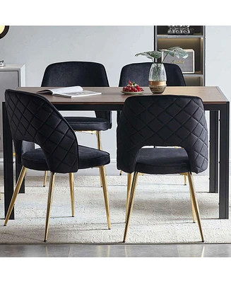 Streamdale Furniture Black Velvet Dining Chairs with Metal Legs and Hollow Back Upholstered Dining Chairs Set of 4