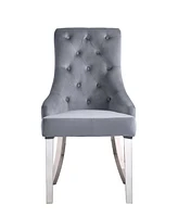 Streamdale Furniture Satinka Side Chair, Gray Fabric & Mirrored Silver Finish