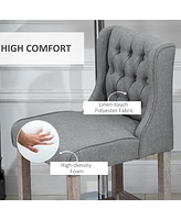26.25" Counter Height Bar Stools, Tufted Wingback Armless Upholstered Dining Chair with Rubber Wood Legs, Set of 2, Gray