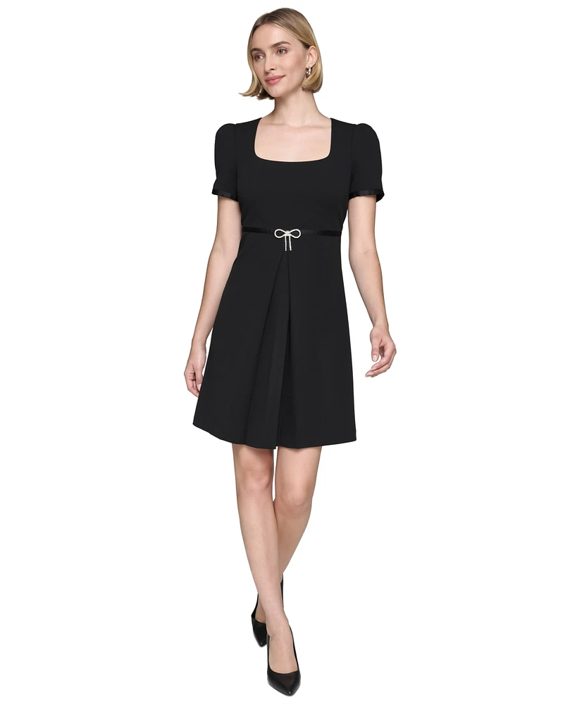 Karl Lagerfeld Paris Women's Rhinestone-Bow Square-Neck Dress