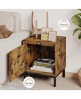 gaomon Rattan End Table - Set of 1, Wood Nightstand with Storage Shelf