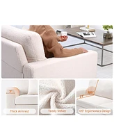 gaomon 83" Loveseat Sofa for Living Room, Modern Simple White Teddy Couch with Wide Armrest, Sturdy Wood Structure