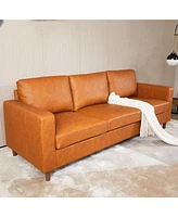 gaomon 3 Seater Leather Couch, Mid Century Faux Leather Sofa for Living Room Furniture