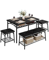 gaomon Kitchen Table with Bench, Dining Room Table Set for 4 with Upholstered Bench and Square Stools