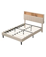 Slickblue Upholstered Platform Bed with Storage Headboard and Usb Port for Convenient Bedroom Organization