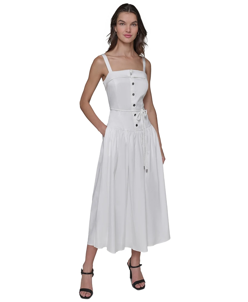 Karl Lagerfeld Paris Women's Button-Front Rope-Belt Maxi Dress