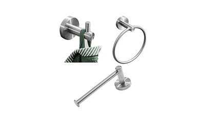 Slickblue Brushed Silver Bathroom Accessories Set with Robe Hooks and Towel Ring for Modern Decor