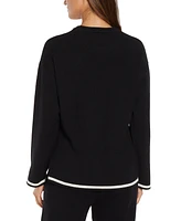Three Dots Women's Hazel Contrast-Trim Split-Cuff Sweater