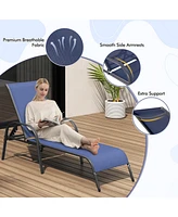 Sugift Adjustable Patio Chaise Folding Lounge Chair with Backrest-Navy