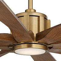 70" Defender Large Modern Indoor Outdoor Ceiling Fan 8 Blade Led Light Remote Control Soft Brass Finish Motor Brown Koa Finish Blades Bedroom Patio Li