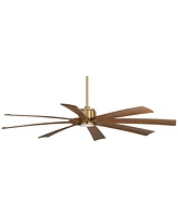 Possini Euro Design 70" Defender Large Modern Indoor Outdoor Ceiling Fan 8 Blade Led Light Remote Control Soft Brass Finish Motor Brown Koa Finish Bla