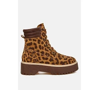 Rag & Co Ujola High Ankle Leopard Print Suede Boots