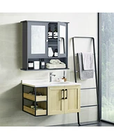 Sugift Bathroom Wall Mount Mirror Cabinet Organizer-Gray