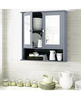 Sugift Bathroom Wall Mount Mirror Cabinet Organizer-Gray