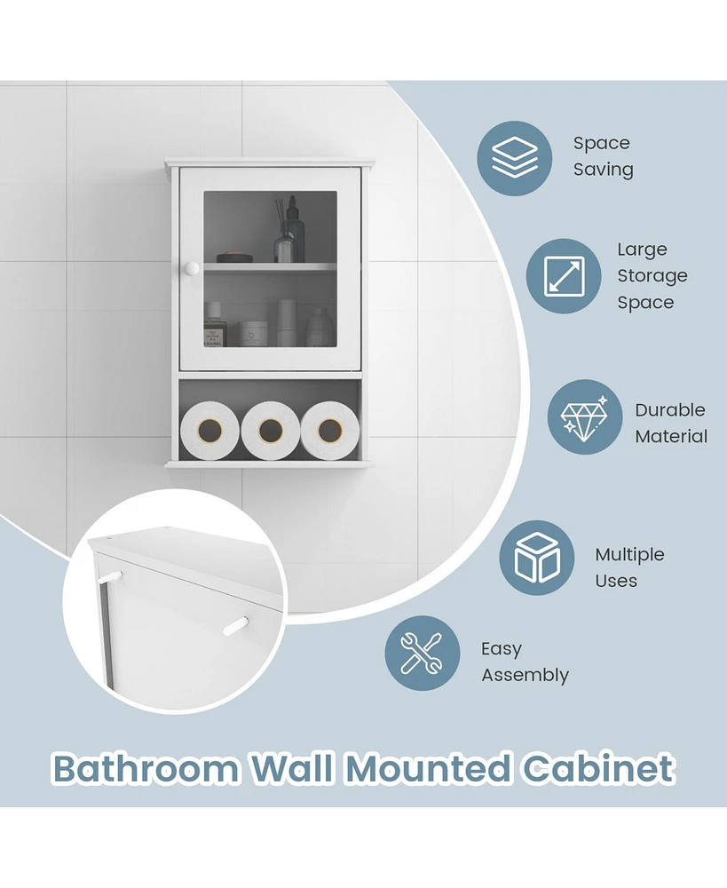 Sugift Bathroom Wall Mounted Adjustable Hanging Storage Medicine Cabinet-White