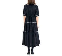 English Factory Women's Embroidered Tiered Midi Dress