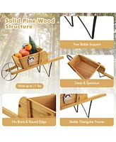 Sugift Wooden Wagon Planter with 9 Magnetic Accessories for Garden Yard-Walnut