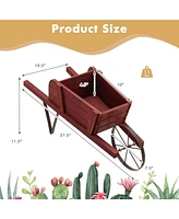 Sugift Wooden Wagon Planter with 9 Magnetic Accessories for Garden Yard-Red