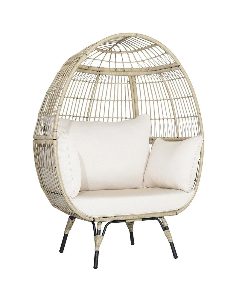 Sugift Oversized Patio Rattan Egg Lounge Chair with 4 Cushions-Light Brown