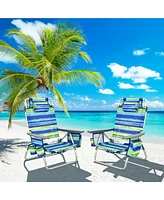 Sugift 4-Pack 5-Position Outdoor Folding Backpack Beach Reclining Chair with Pillow-Blue