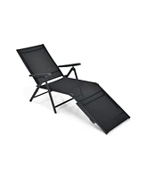 Sugift Patio Foldable Chaise Lounge Chair with Backrest and Footrest-Black