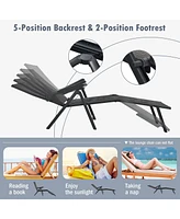 Sugift Patio Foldable Chaise Lounge Chair with Backrest and Footrest-Gray
