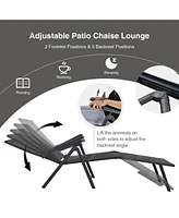 Sugift 2 Pieces Foldable Chaise Lounge Chair with 2-Position Footrest-Gray