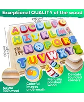 Quokka 3xSET Chunky Wooden Puzzles for Toddlers 1-3 - Numbers Alphabet Shapes
