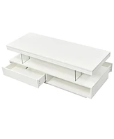 Slickblue Led Coffee Table with Storage, Modern Center Table with 2 Drawers and Display Shelves, Accent Furniture with Led Lights for Living Room