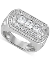 Grown With Love Men's Lab Grown Diamond Three Stone Halo Ring (2 ct. t.w.) in 10k White Gold