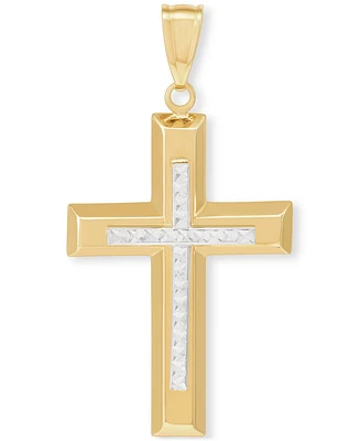 Polished Cross Pendant in 14k Yellow & White Gold