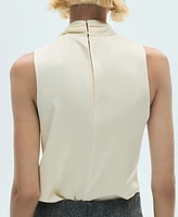 Mango Women's Turtleneck Draped Satin Blouse