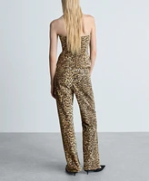 Mango Women's Leo High-Rise Straight-Fit Leopard-Print Jeans