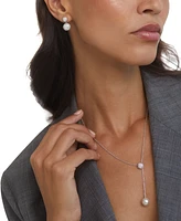 Eliot Danori Silver-Tone Cubic Zirconia & Imitation Pearl Pave Dome Circle Lariat Necklace, 16" + 2" extender, Created for Macy's