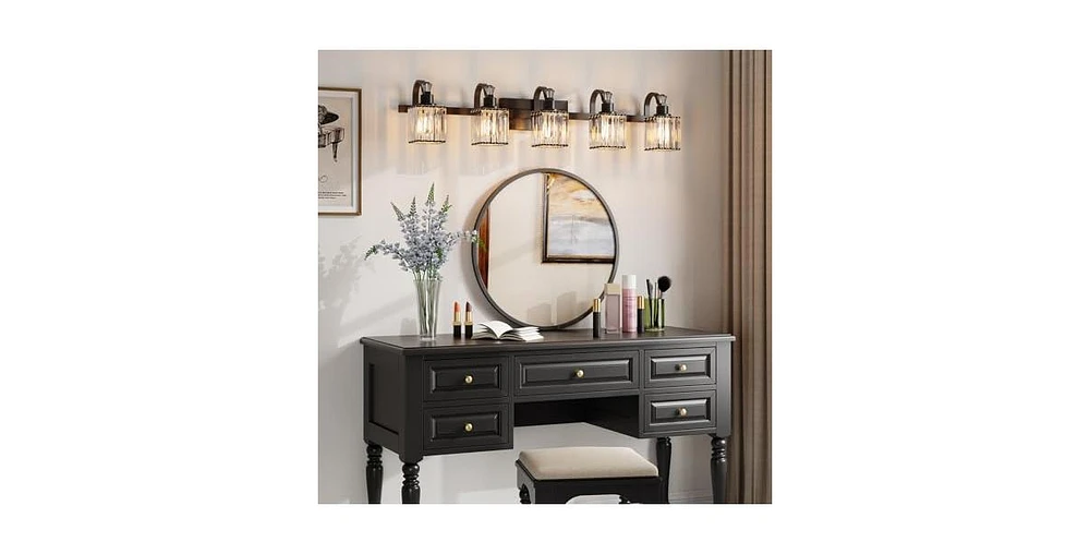 gaomon Bathroom Vanity Light Fixtures Modern Crystal Vanity Light Fixtures Over Mirror,5 Light Modern Crystal Wall Lighting