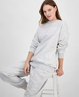 Planet Heart Juniors' Embroidered Fleece Crewneck Sweatshirt
