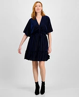 Taylor Women's Velvet Burnout Smocked Fit & Flare Dress