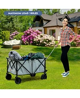 Outdoor Folding Wagon Cart with Adjustable Handle and Universal Wheels-Gray