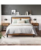 gaomon Nightstand Set of 2 with Charging Station, Retro Side Table with 1 Drawer, Open Storage Shelf