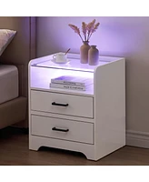 gaomon White Nightstand Led Night Stand with 2 Drawers