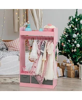 Slickblue Kids Open Hanging Armoire Closet with Mirror, Costume Organizer Rack, Pink